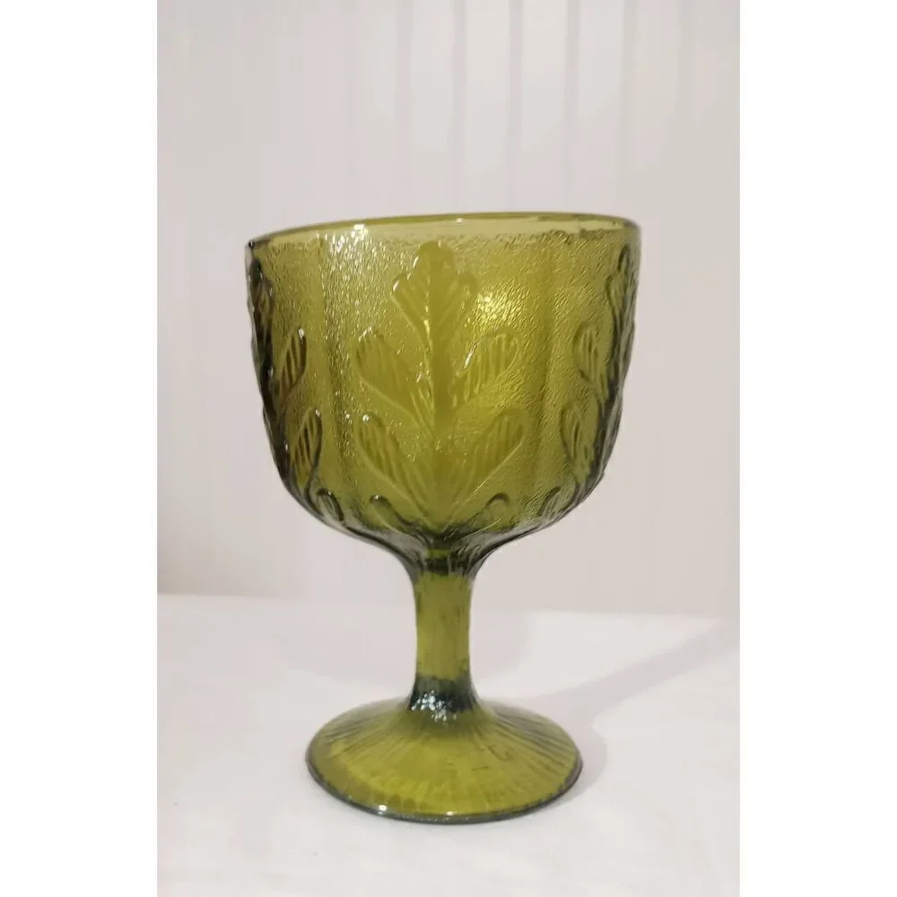 Vintage F.T.D green patterned glass vase, bowl candy dish, footed
